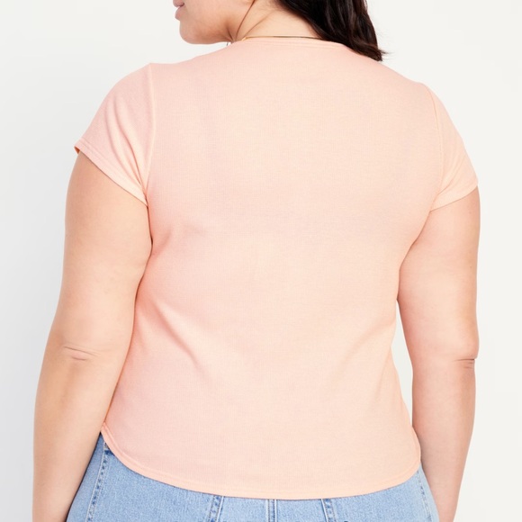 NWT OLD NAVY Short-Sleeve Waffle-Knit Henley Top Color: Pink Bamboo - Picture 8 of 9